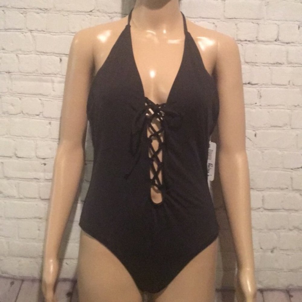 Dippin' Daisy's Black Lace-up Halter Monokini Sz L - Picture 3 of 6